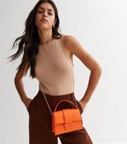 New Look Bright Orange Leather-Look Top Handle Cross Body Bag